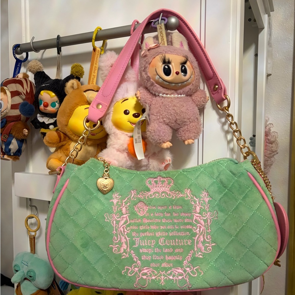 Juicy Couture Quilted Green and Pink Shoulder Bag
